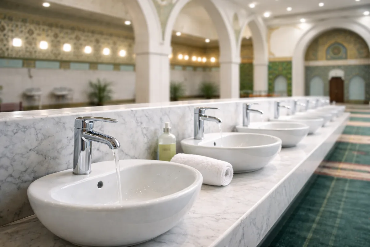 Quelle est l'importance des lavabos d'ablutions en céramique antibactérienne dans les mosquées ?